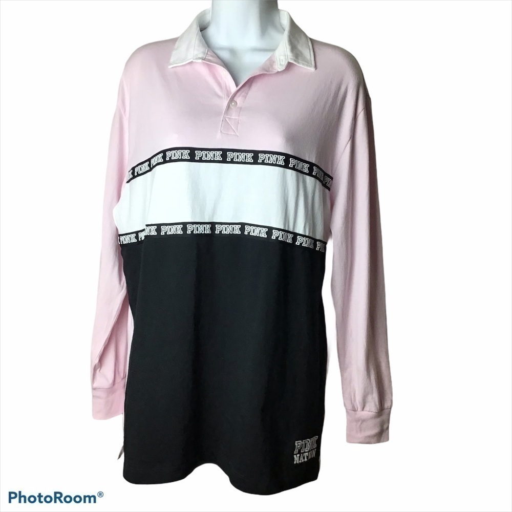 PINK Victoria's Secret Pink, White & Black Long Sleeve Top